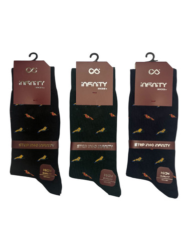 جوراب کلاسیک اعلا نخ پنبه ساقدار مردانه Infinity طرح پرنده