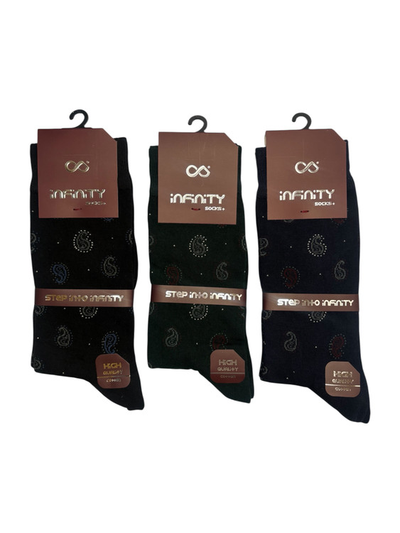 جوراب کلاسیک اعلا نخ پنبه ساقدار مردانه Infinity طرح بته جقه