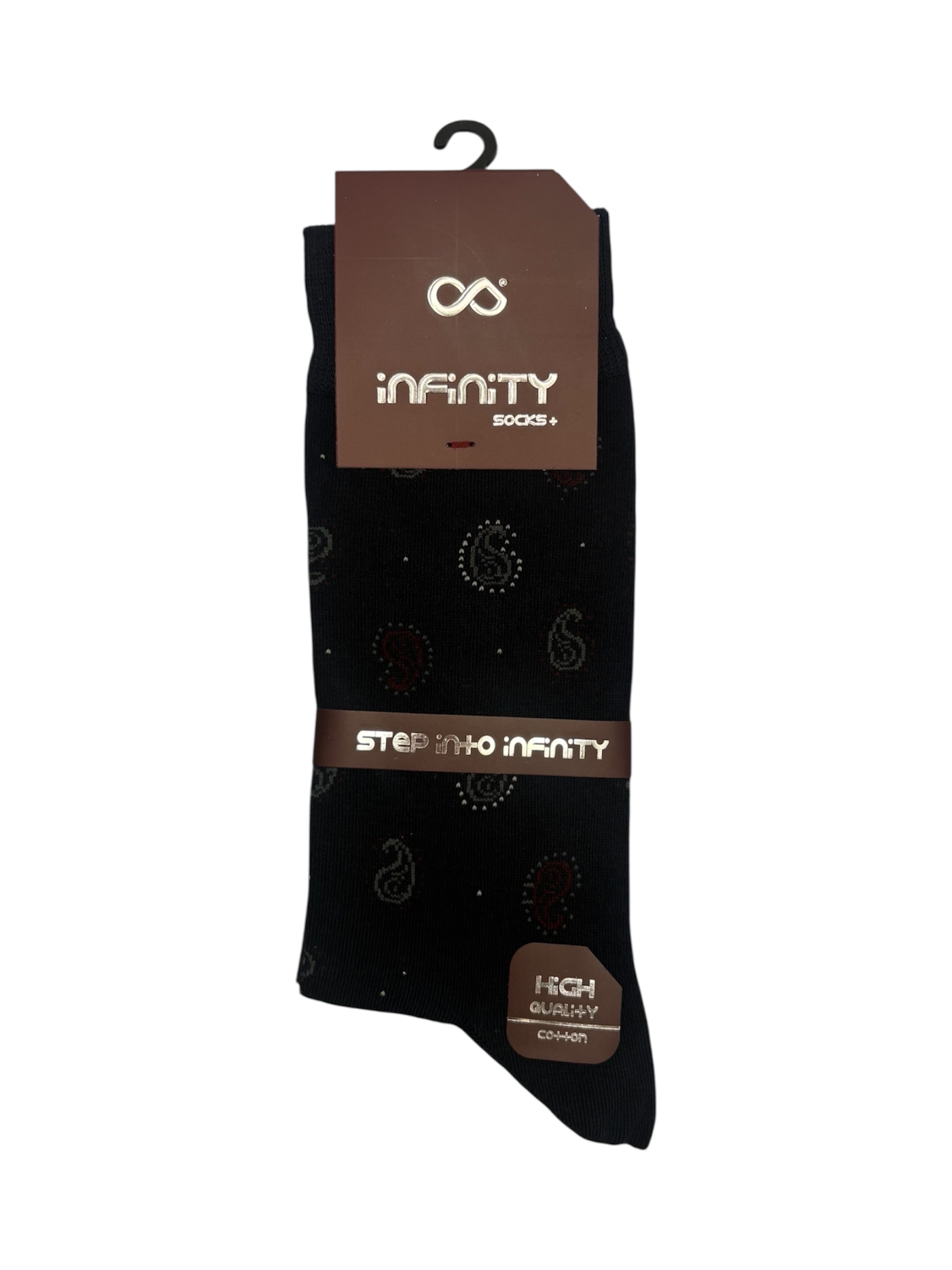 جوراب کلاسیک اعلا نخ پنبه درجه یک ترک ساقدار مردانه iNFiNiTY طرح بته جقه