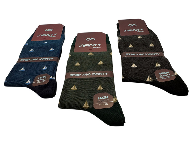 جوراب کلاسیک اعلا نخ پنبه ساقدار مردانه Infinity طرح قایق
