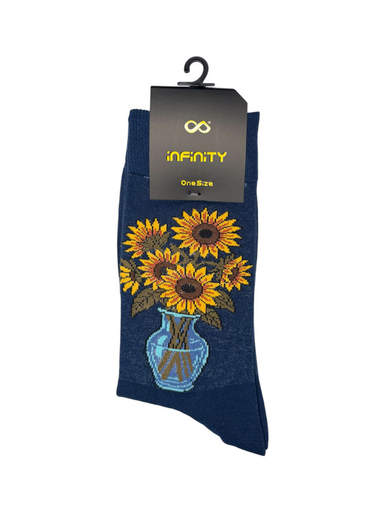 جوراب فانتزی نخ پنبه ساقدار Unisex طرح گل آفتابگردان