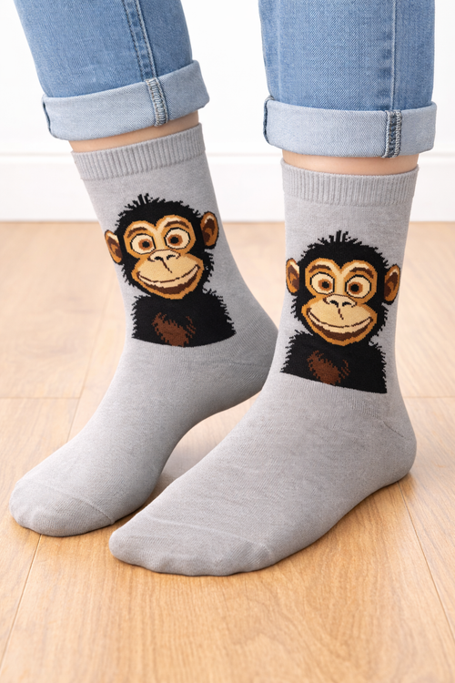 جوراب فانتزی نخ پنبه ساقدار Unisex طرح میمون