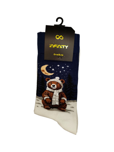 جوراب فانتزی نخ پنبه ساقدار Unisex طرح خرس قهوه ای