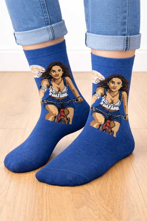 جوراب فانتزی نخ پنبه ساقدار Unisex طرح دوچرخه سوار