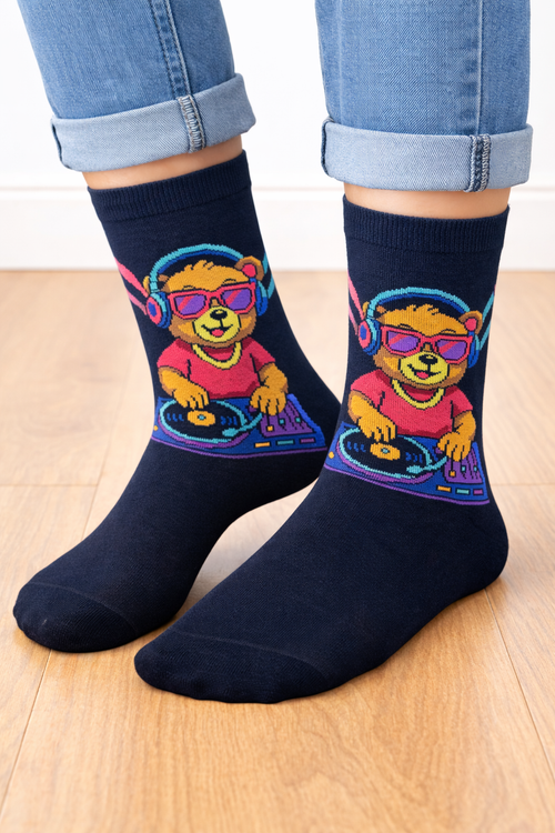 جوراب فانتزی نخ پنبه ساقدار Unisex طرح خرس دیجی