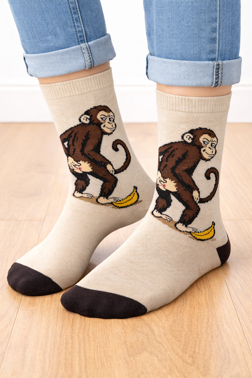 جوراب فانتزی نخ پنبه ساقدار Unisex طرح میمون