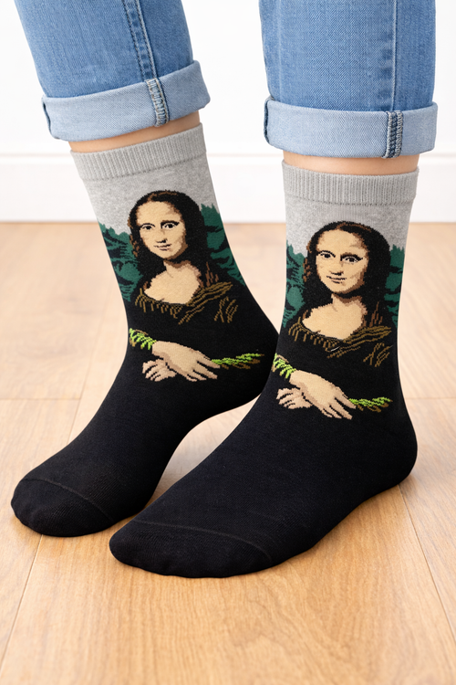 جوراب فانتزی نخ پنبه ساقدار Unisex طرح مونالیزا